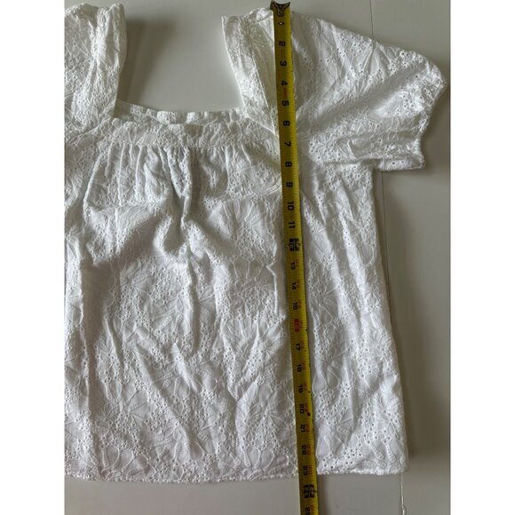Loft Womens White Eyelet Puff Short Sleeve Square Neck Top Size M - Picture 8 of 10